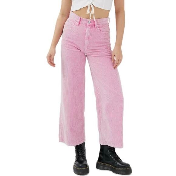 BDG URBAN OUTFITTERS Corduroy High & Wide Leg Pants 26 Pink Y2K Baddie Skater - Picture 1 of 10